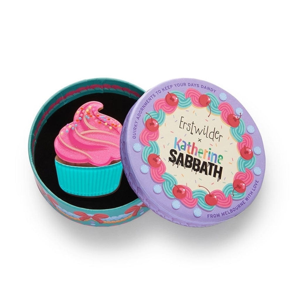 Erstwilder X Katherine Sabbath Pink Cupcake Brooch Iced Cupcake